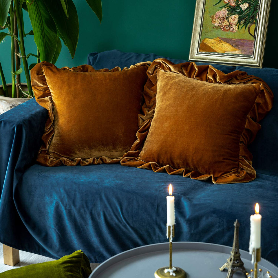 Glory Season velvet throw pillow cover pleated edges adds luxury.