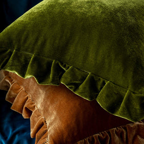 Glory Season velvet pillow cover in olive green, decor ideas for cozy spaces.