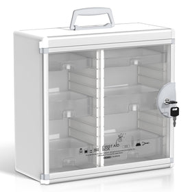 Glosen lockable medicine cabinet with aluminum frame secures bathroom storage.