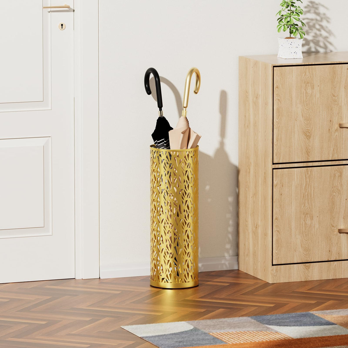 Gloserin metal umbrella stand with rust-resistant coating, durable look for a living room corner