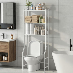 GloTika 3-tier over-toilet rack installed for space-saving bathroom organization.