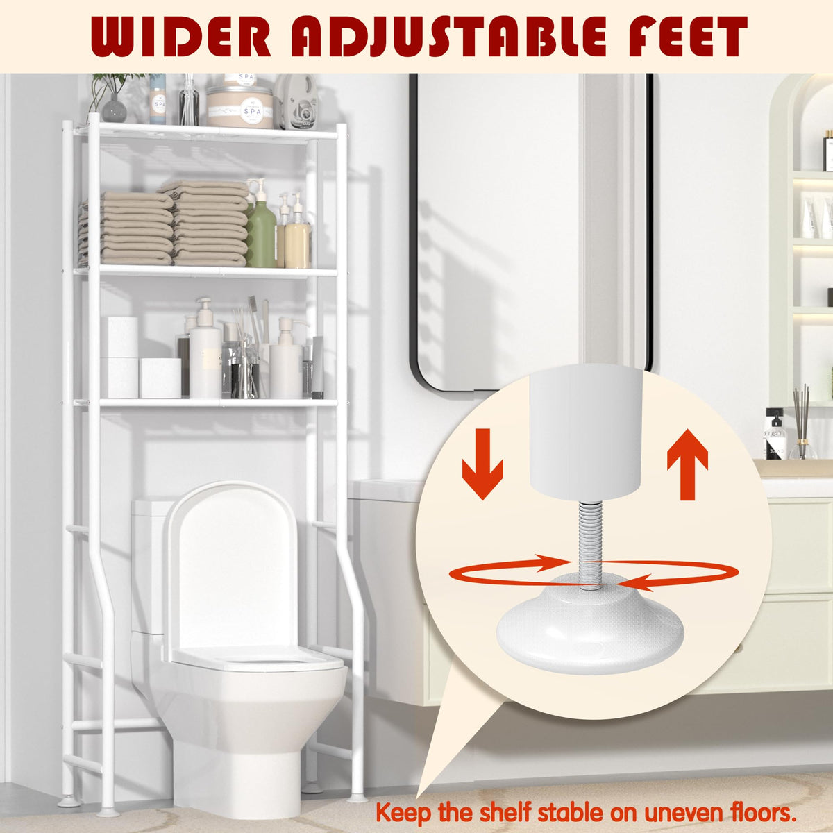 GloTika stable freestanding rack on a level bathroom floor.
