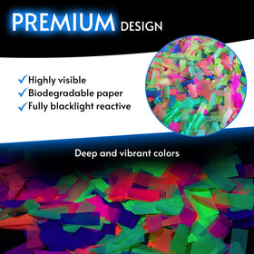 Glow King confetti under blacklight glows brilliantly to elevate parties.
