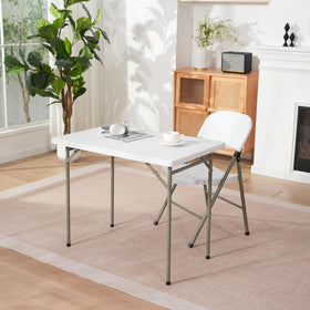 GlowitLian folding table with steel legs highlights sturdy frame for outdoor events.