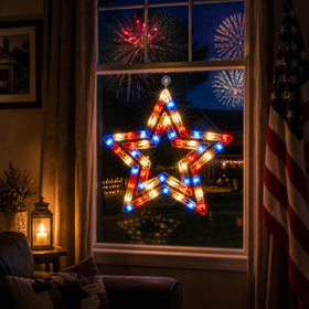 GLOWNOVA red white blue star illuminates your home’s window.
