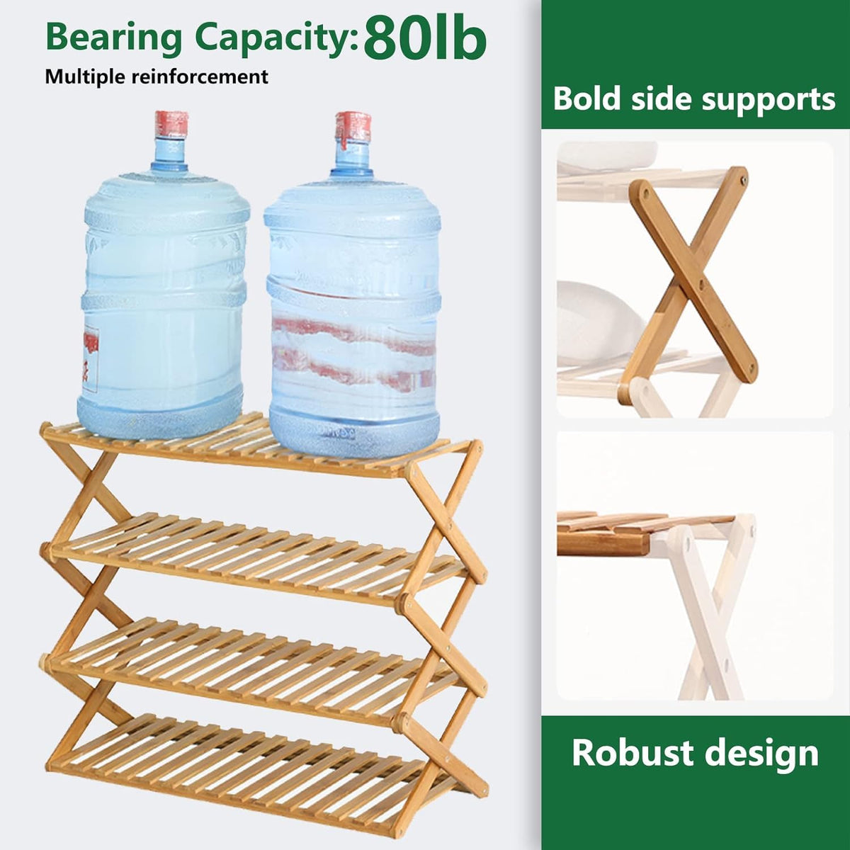 Glsety bamboo shoe rack with integrated frame for stability.