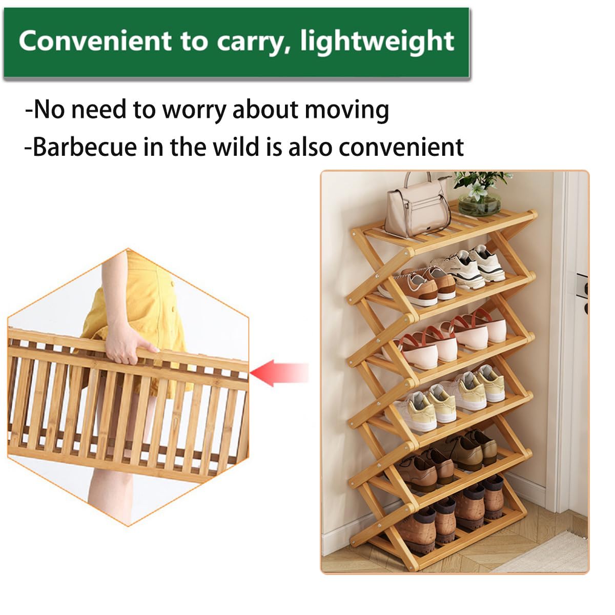 Glsety shoe rack in corridor corner maximizes small-space storage.
