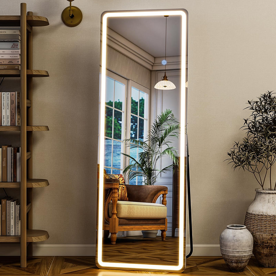 GLSLAND LED full-length mirror front view showing clear reflection for outfits