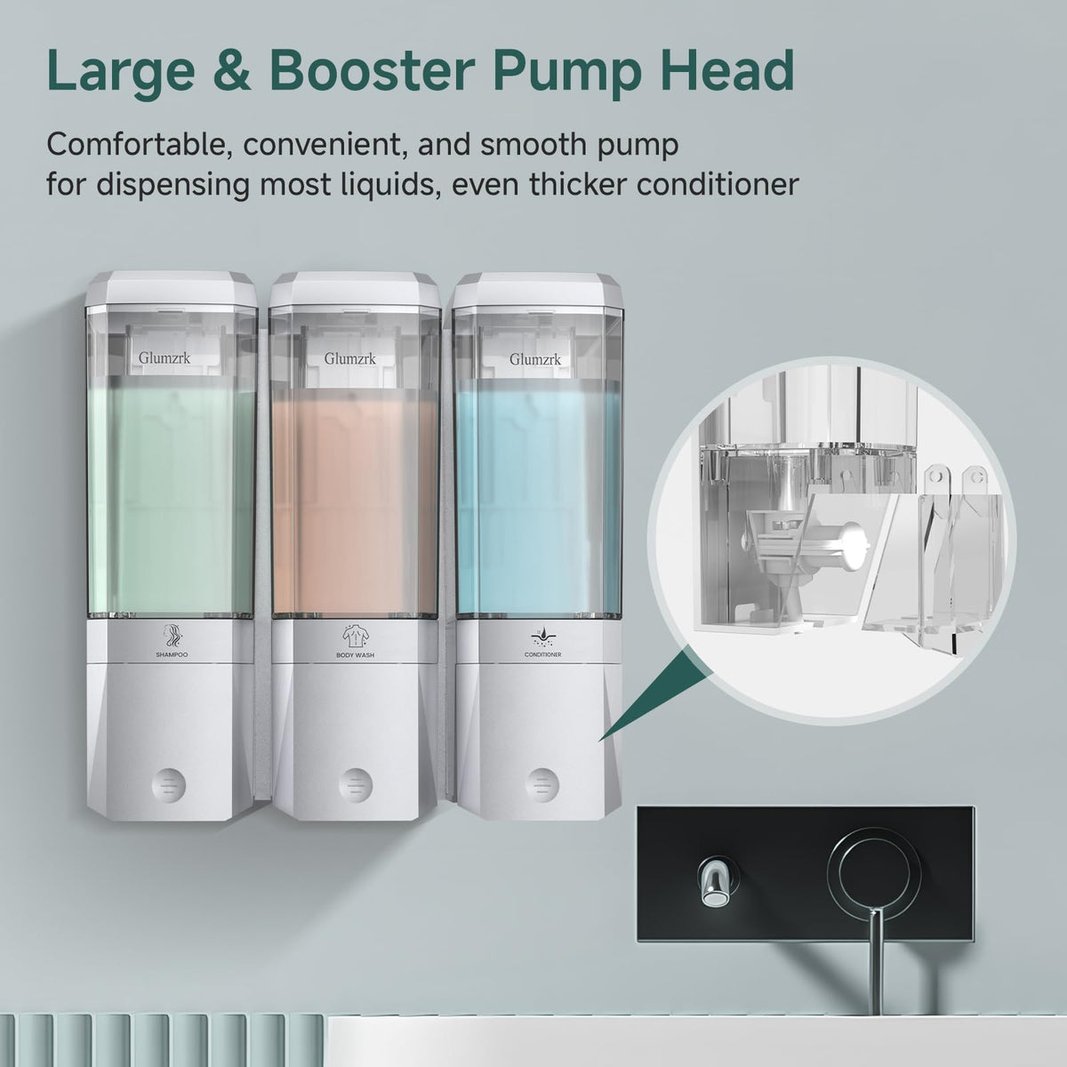 Glumzrk adhesive wall-mount enables no-drill installation and wall protection.