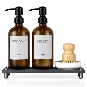 Glumzrk amber glass soap dispensers with 16oz capacity for organized countertops.