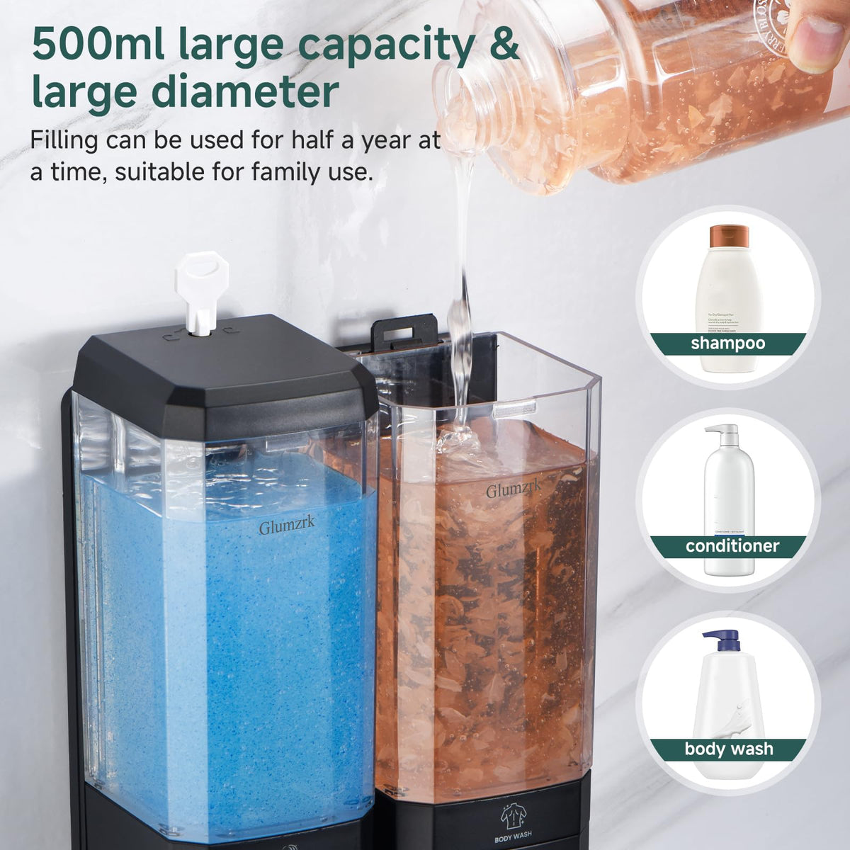 Glumzrk durable ABS shower dispenser designed for daily hotel use.