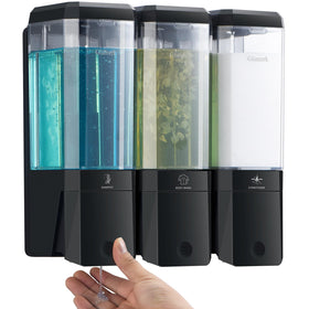 Glumzrk three-chamber shampoo dispenser wall-mounted for organized showers.