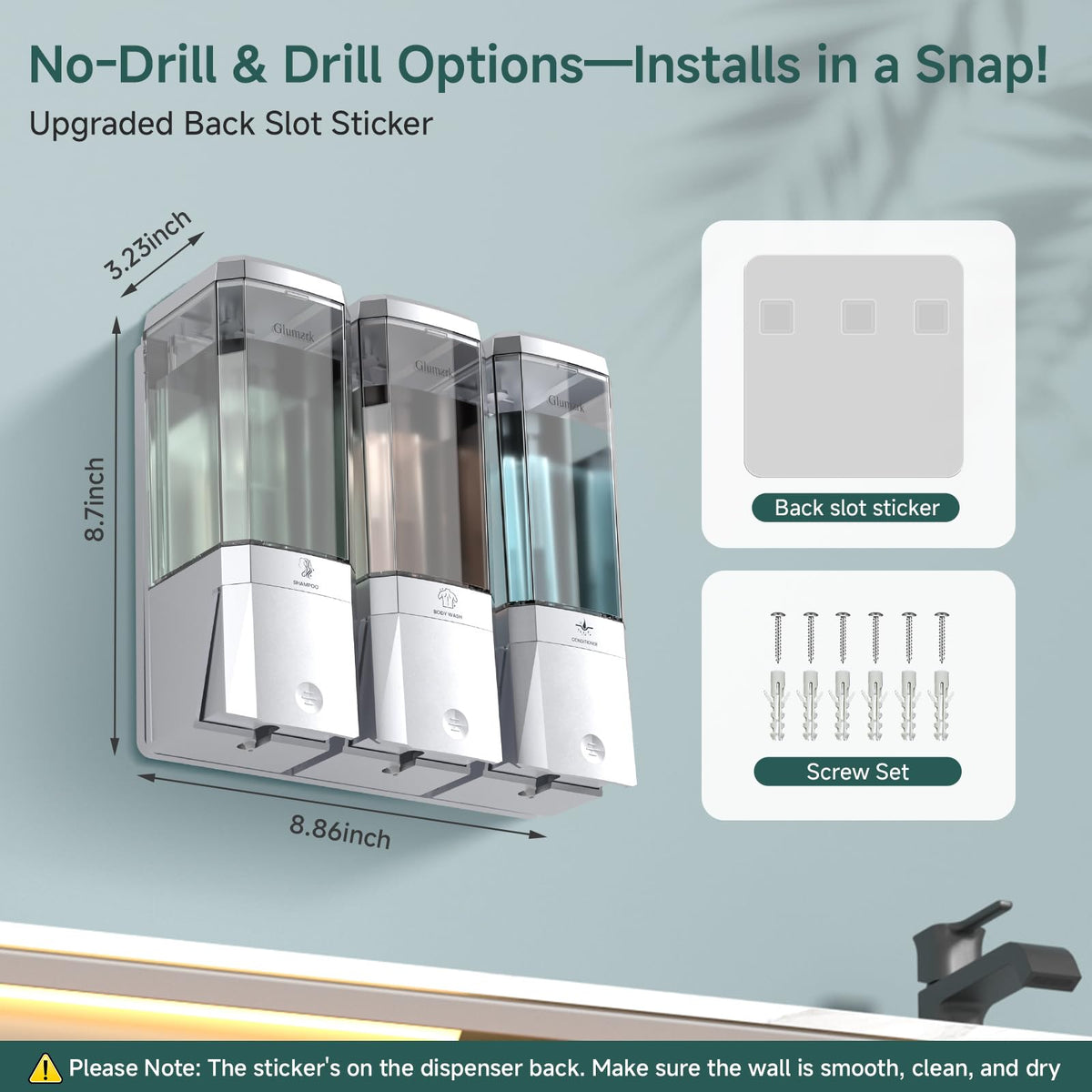 Glumzrk dispenser design in silver, black, and white suits hotels.