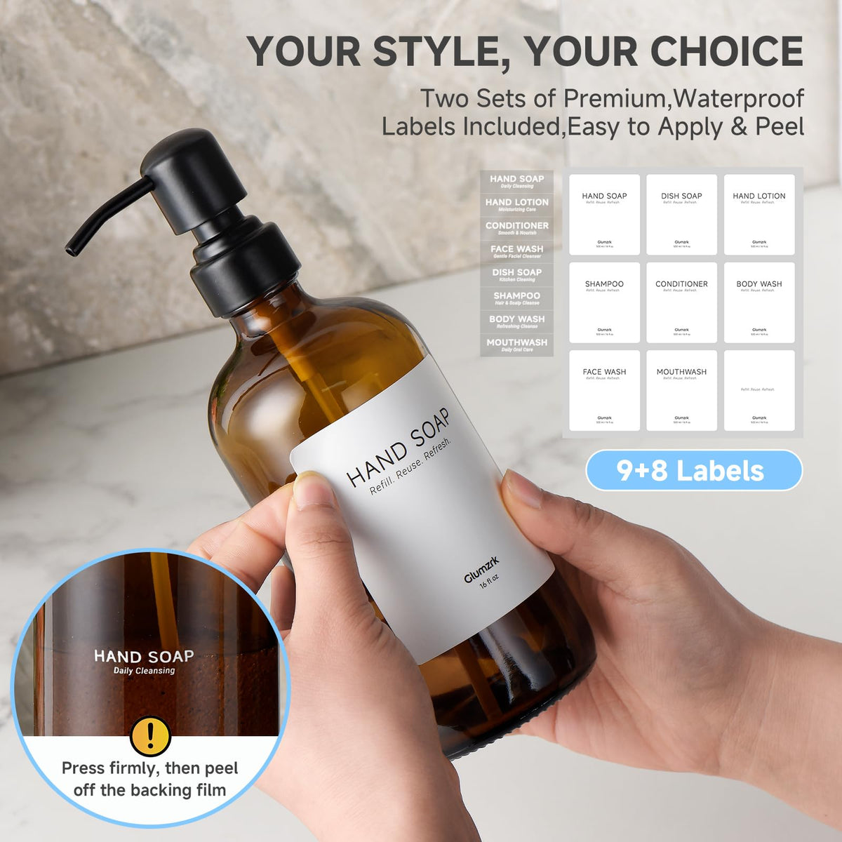 Glumzrk stainless steel pump provides smooth, leak-free dispensing.