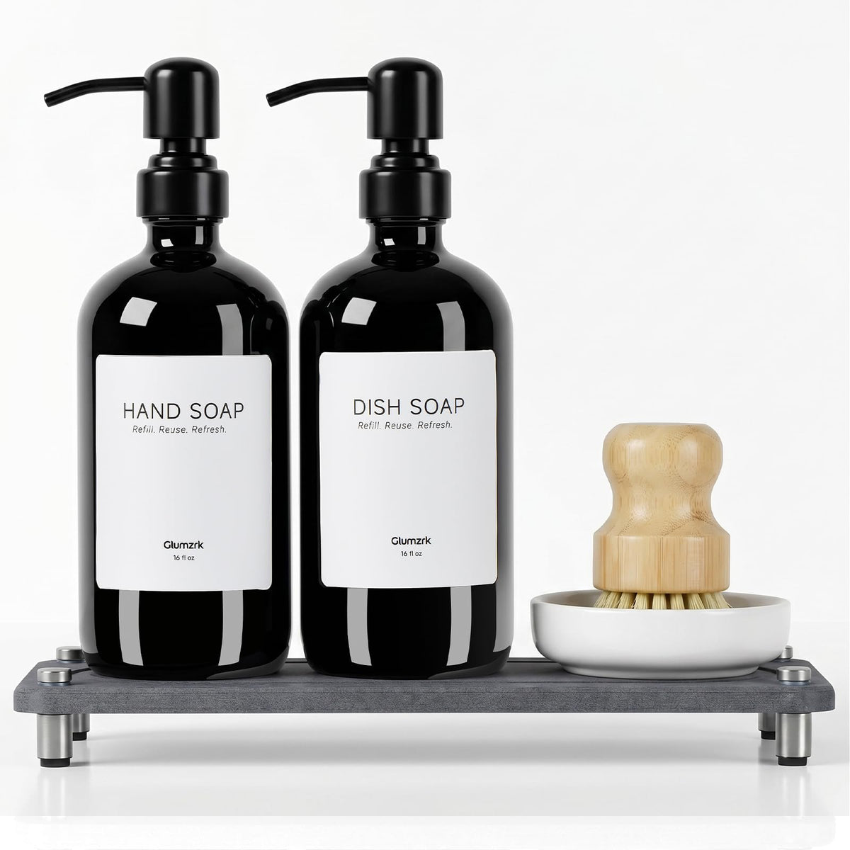 Glumzrk two-pack kitchen soap dispensers set enhances countertop organization for easy refills.