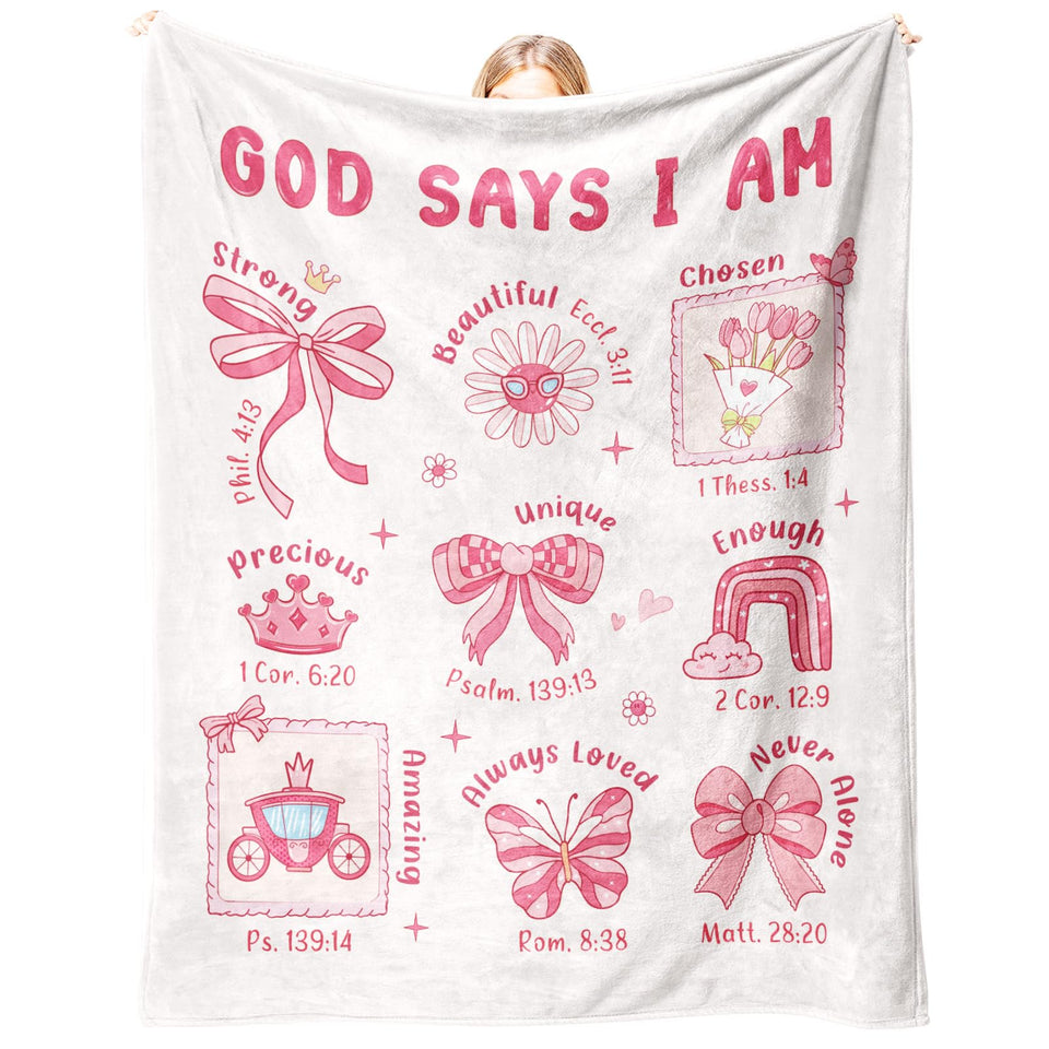 Glydein baptism girl blanket with pink print offering cozy warmth for blessing moments.