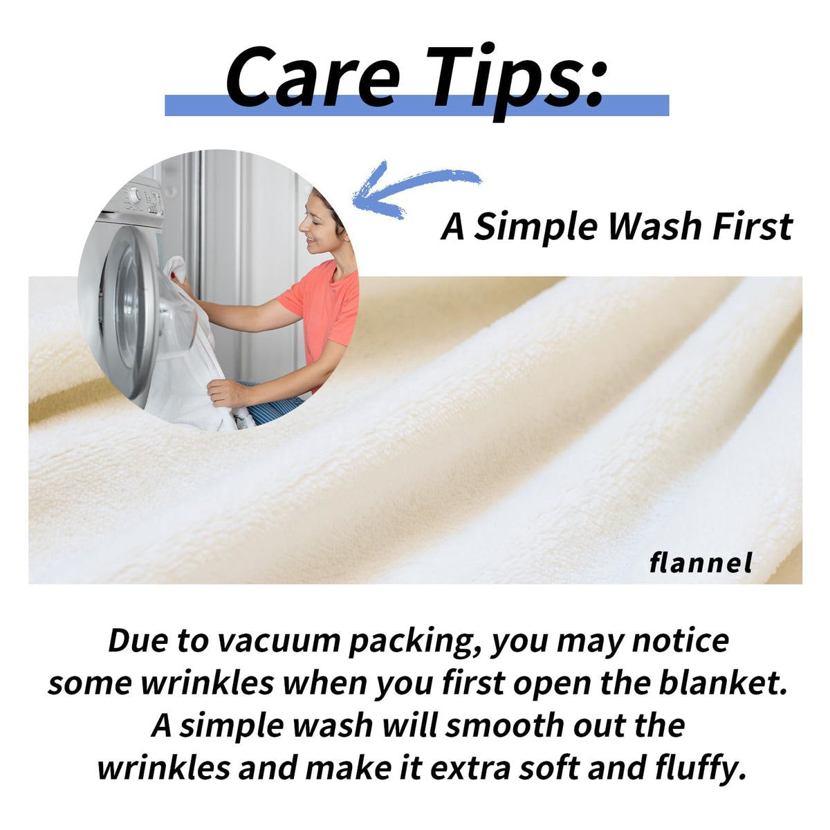 Glydein vacuum-packed blanket with wrinkles easing after washing.