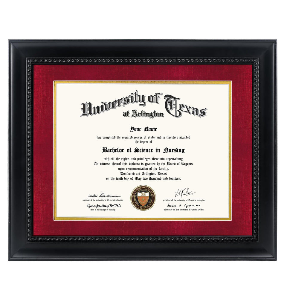 GMFrames 8.5x11 diploma frame with red mat, ideal for graduations and formal displays.
