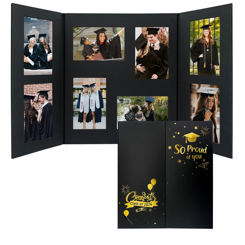 GMFrames graduation frame front view in black, six-photo capacity showcased clearly