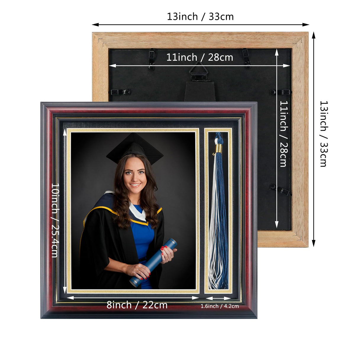 GMFrames tassel opening detail supports 9-inch tassels for easy display prep.