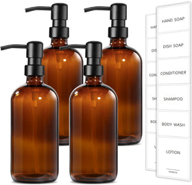 GMISUN amber glass soap dispenser 4-pack for stylish kitchen and bath.