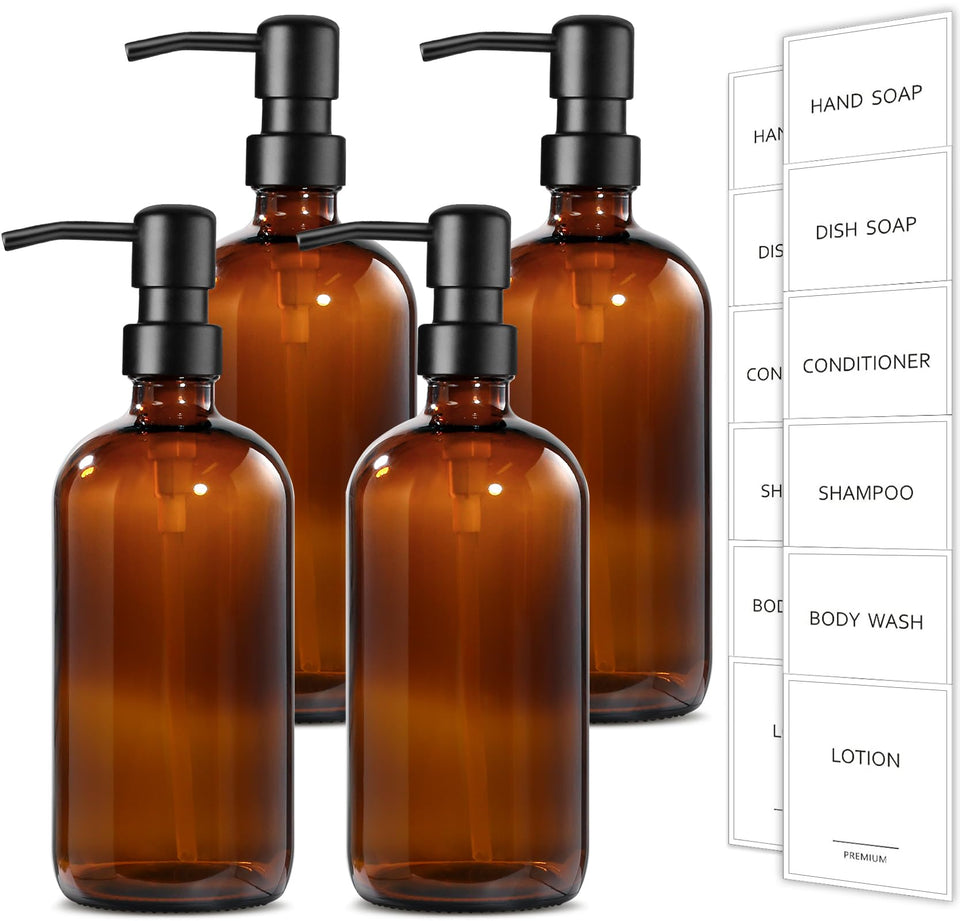 GMISUN amber glass soap dispenser 4-pack for stylish kitchen and bath.