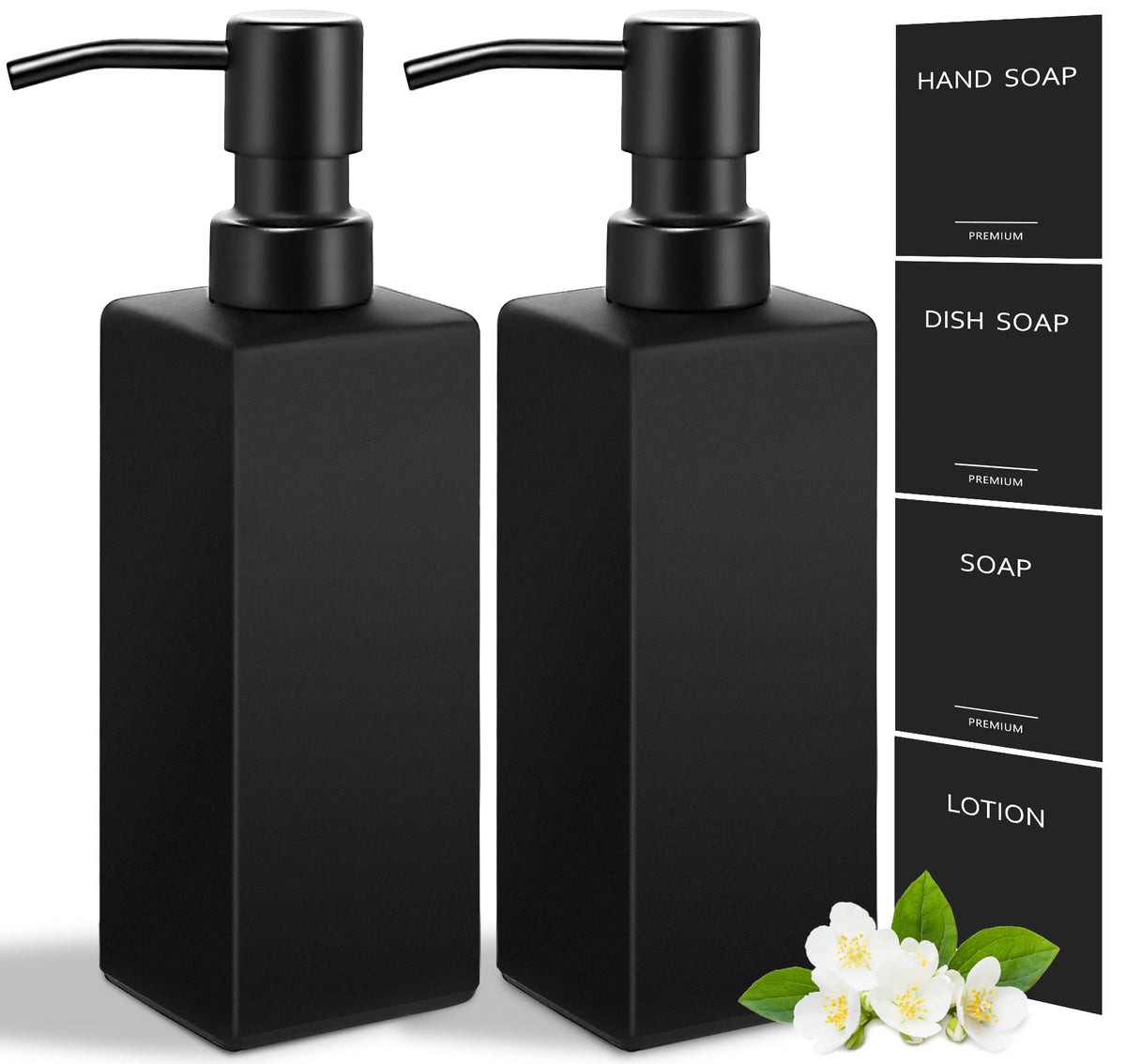 GMISUN black glass soap dispenser with 12oz capacity and durable pump for kitchen or bath