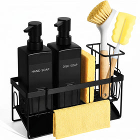 GMISUN dish soap dispenser with sponge holder shows automatic drainage for dry sponges.