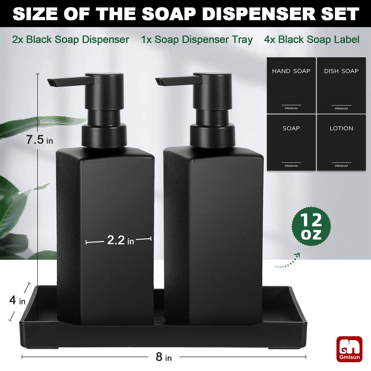 GMISUN dispenser pump closeup shows easy one-handed operation for soap use.