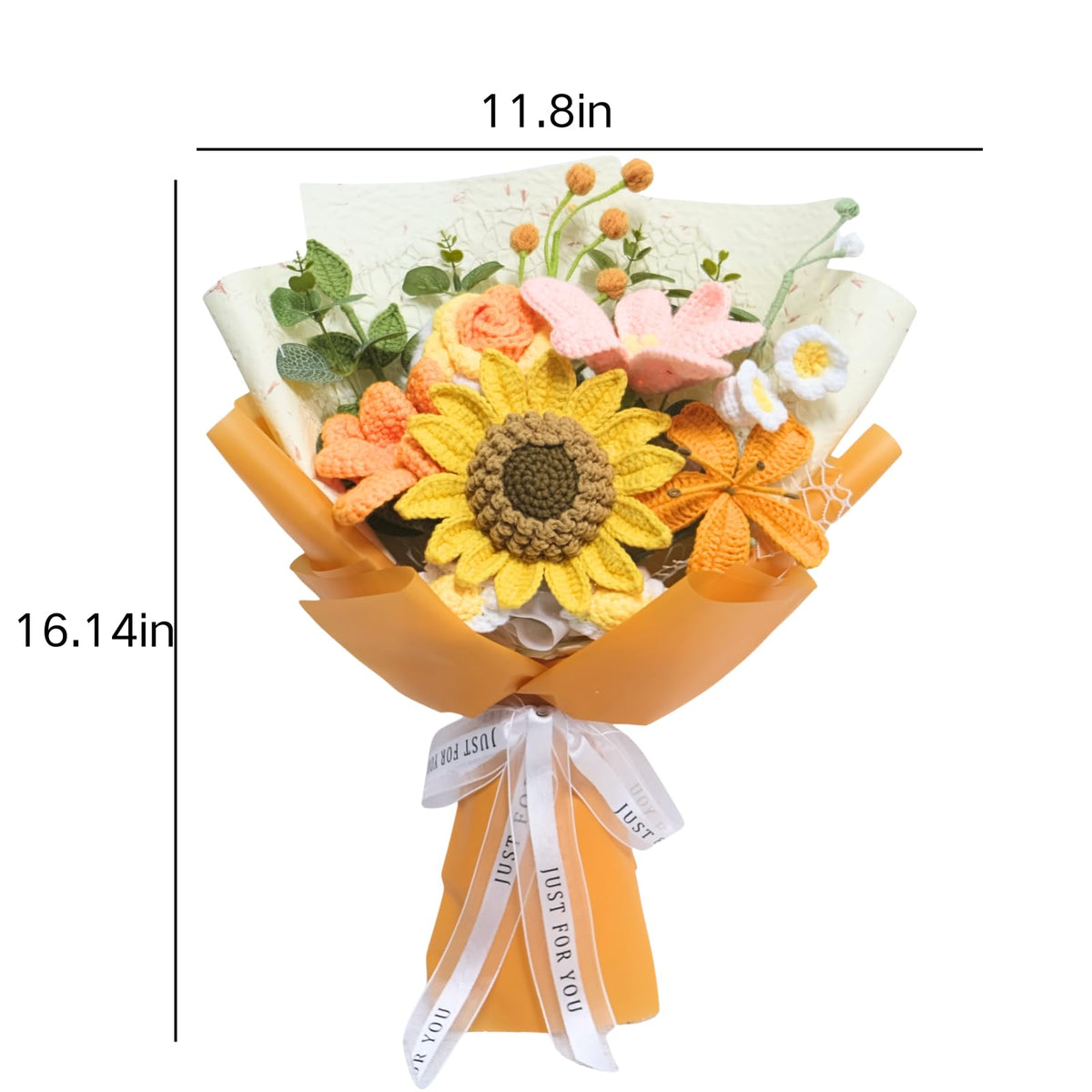 Gmstg six crocheted flowers with card included, gift-ready