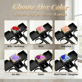 Gift bag and rose box presentation enhances special occasions.