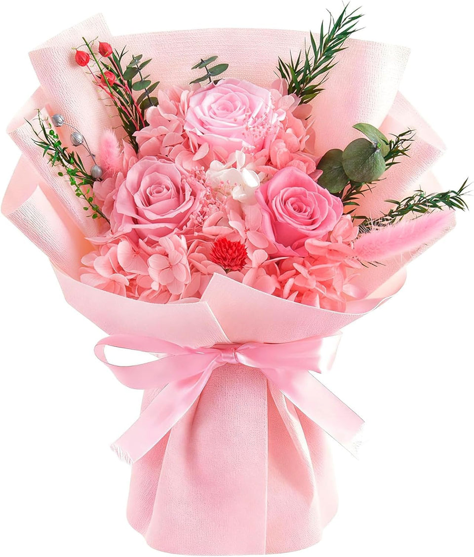 Gnifot preserved roses bouquet in gift box, lasting beauty without watering.