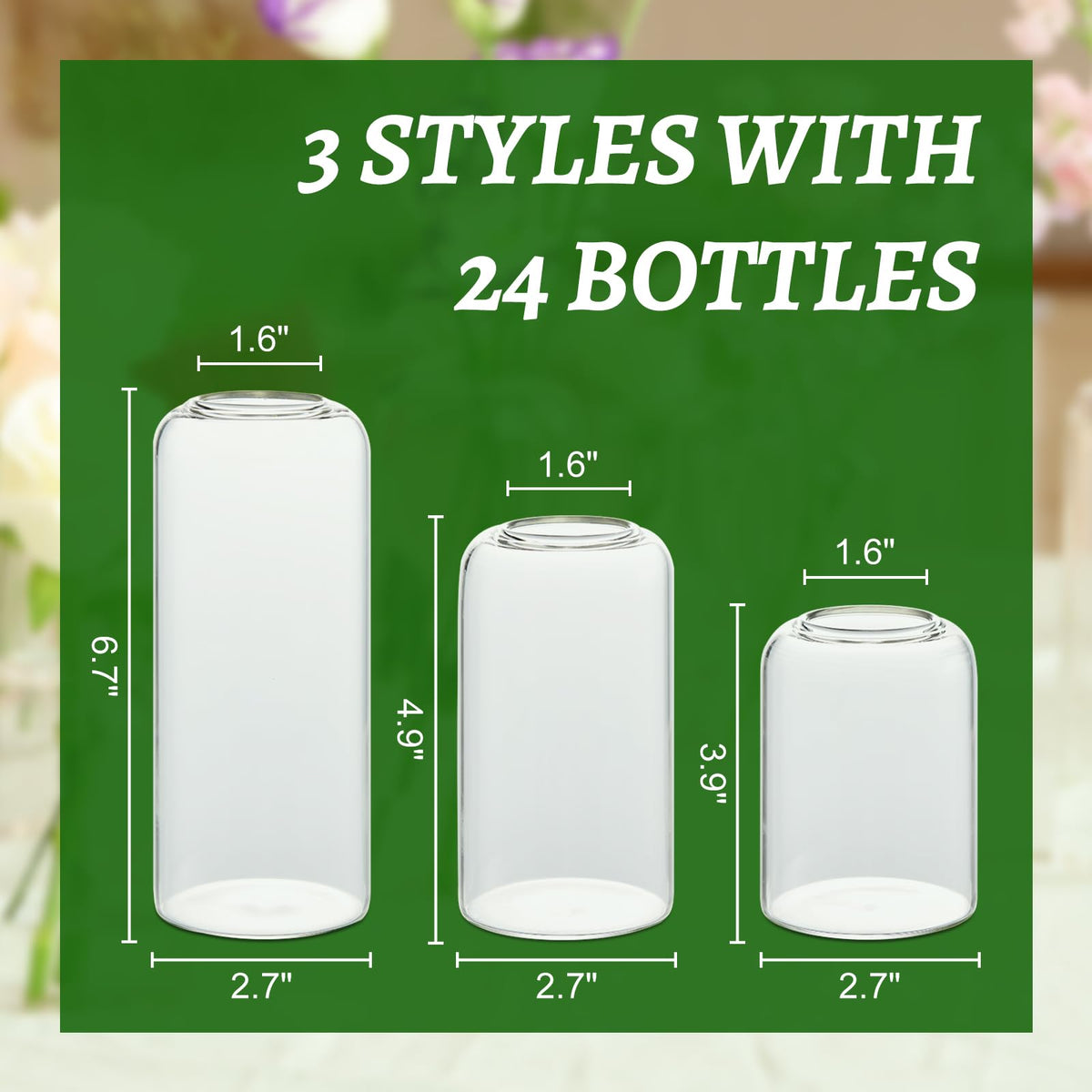 GNILLKO vases 3 sizes 8 pieces each offering versatile floral arrangements.