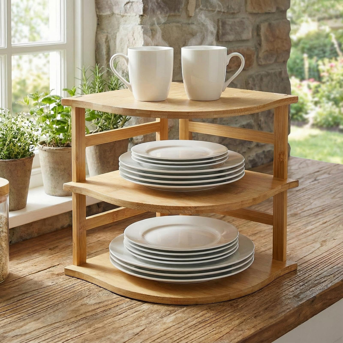 Goaste 3-Tier Bamboo Corner Shelf assembly is quick and simple