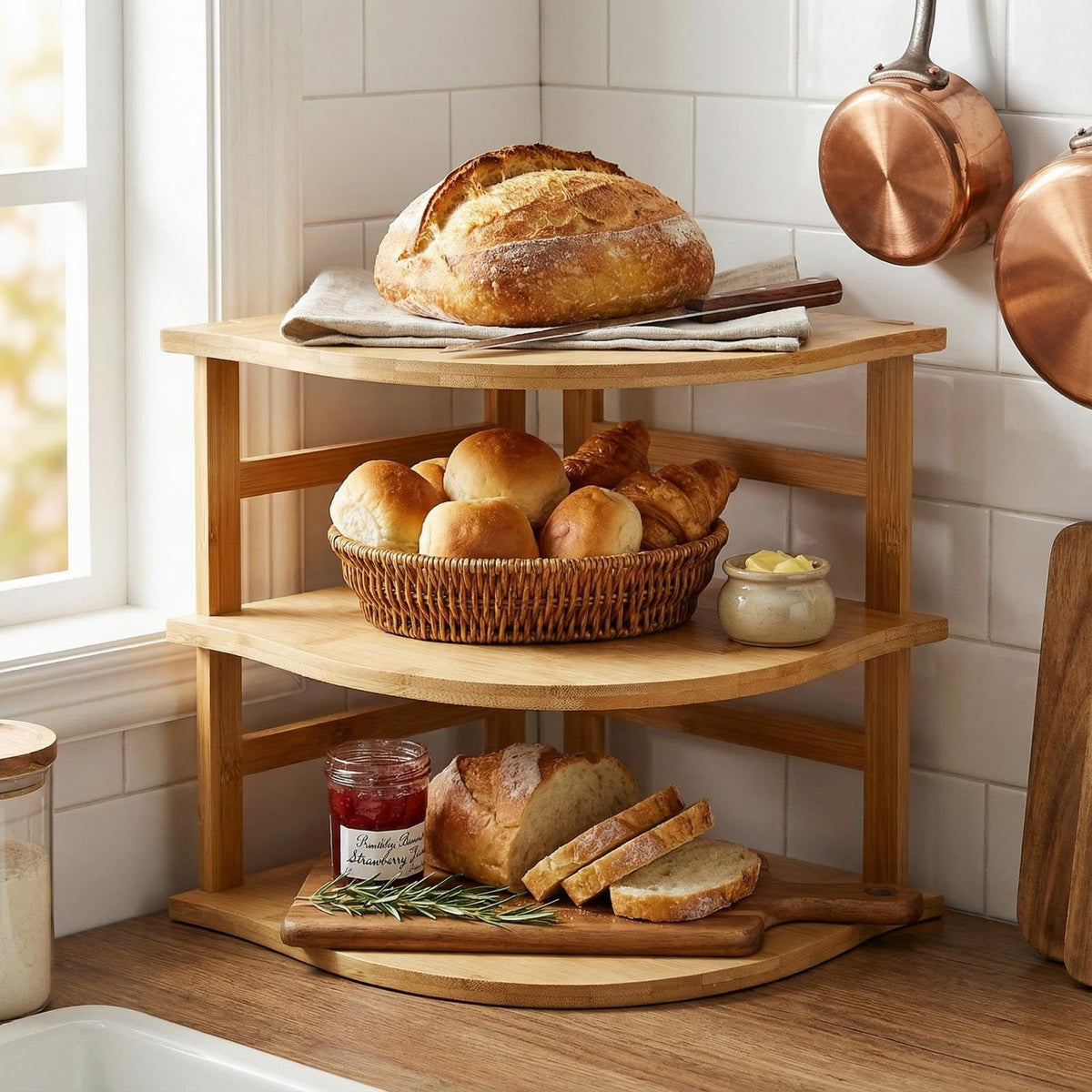 Goaste Bamboo bathroom counter shelf stores toiletries with style