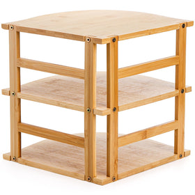 Goaste 3-Tier Bamboo Corner Shelf spice organizer neatly displays jars