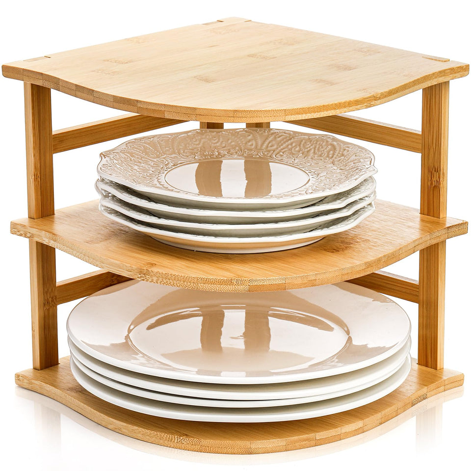 Goaste 3-Tier Bamboo Corner Shelf top view showing compact kitchen storage