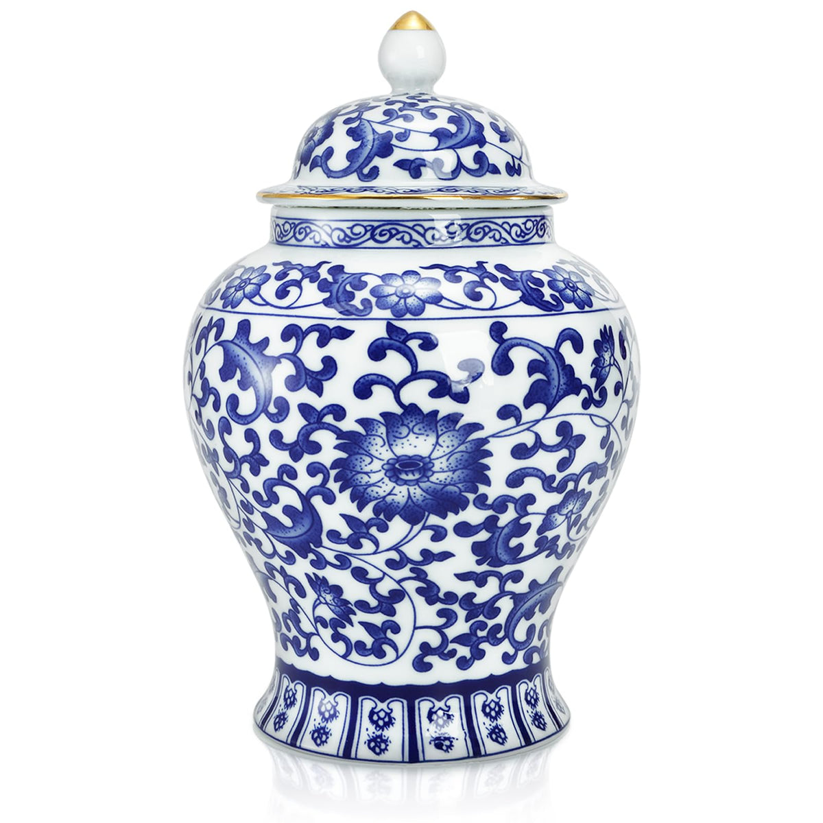 Goaste blue and white ginger jar with lid for elegant tea and candy storage