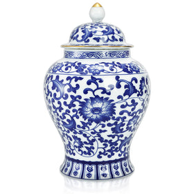 Goaste blue and white ginger jar with lid for elegant tea and candy storage