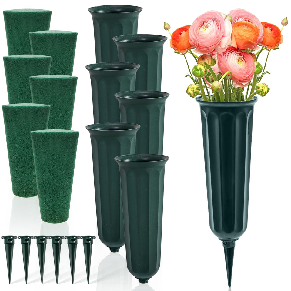 Goaste cemetery vases 6-pack with foam inserts for stable graveside display