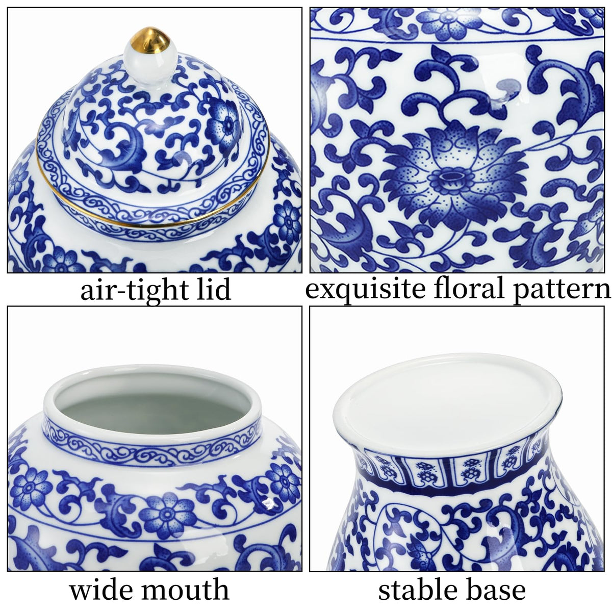 Goaste hand-drawn blue and white ginger jar with intricate lotus design