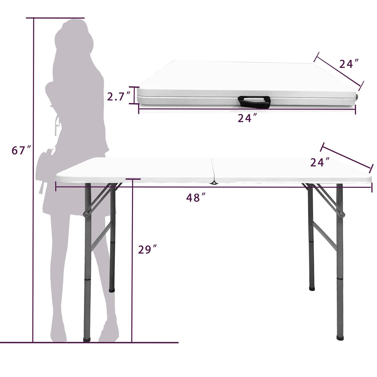 Gocamptoo 4ft folding table closed with handle for compact transport