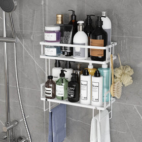 Godboat two-tier floating shelves neatly display toiletries and essentials.