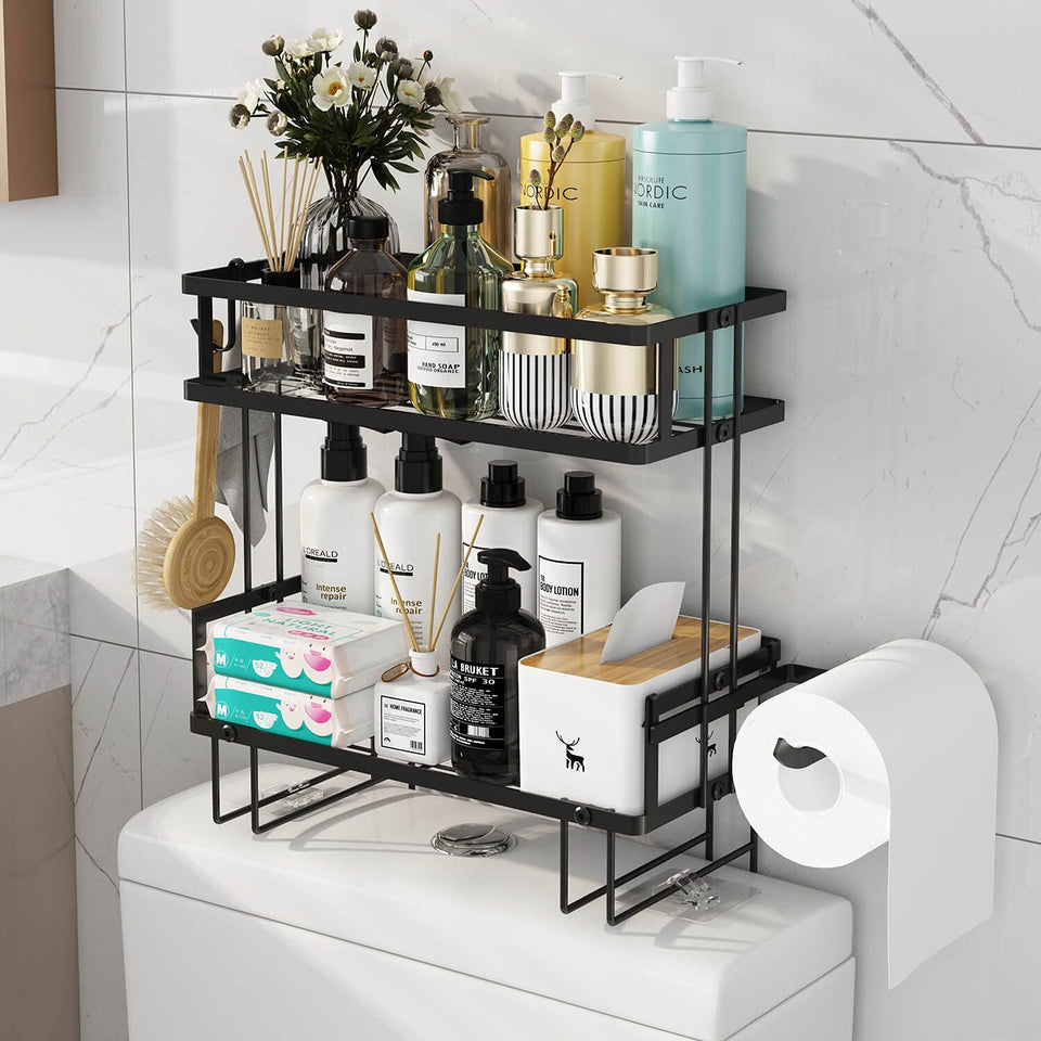 Godboat over-toilet 2-tier bathroom organizer keeps daily essentials accessible.