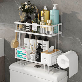 Godboat over-toilet organizer with two shelves for compact bathroom storage.