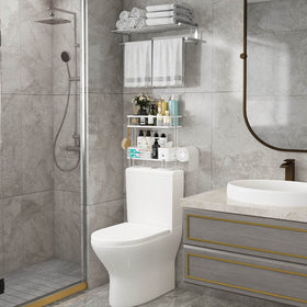 Godboat toilet rack shows sturdy legs and adhesive for stable mounting.