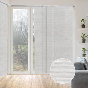 GoDear Design marble panel track blinds showing wide 45–86 inch adjustable privacy