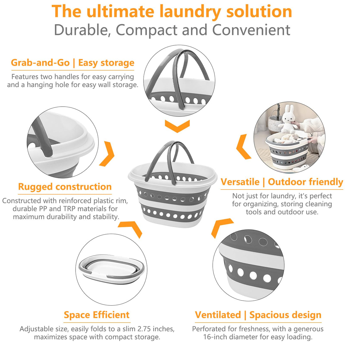 Goderewild portable laundry basket with two handles for easy carrying.