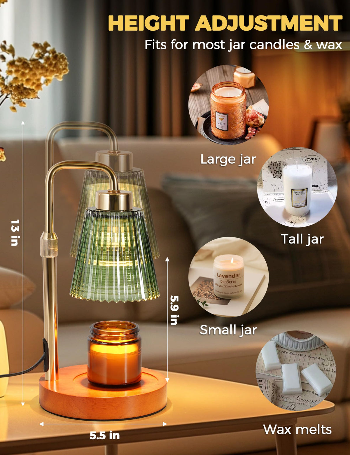 GODONLIF adjustable-height wax melter fits jar candles of various sizes