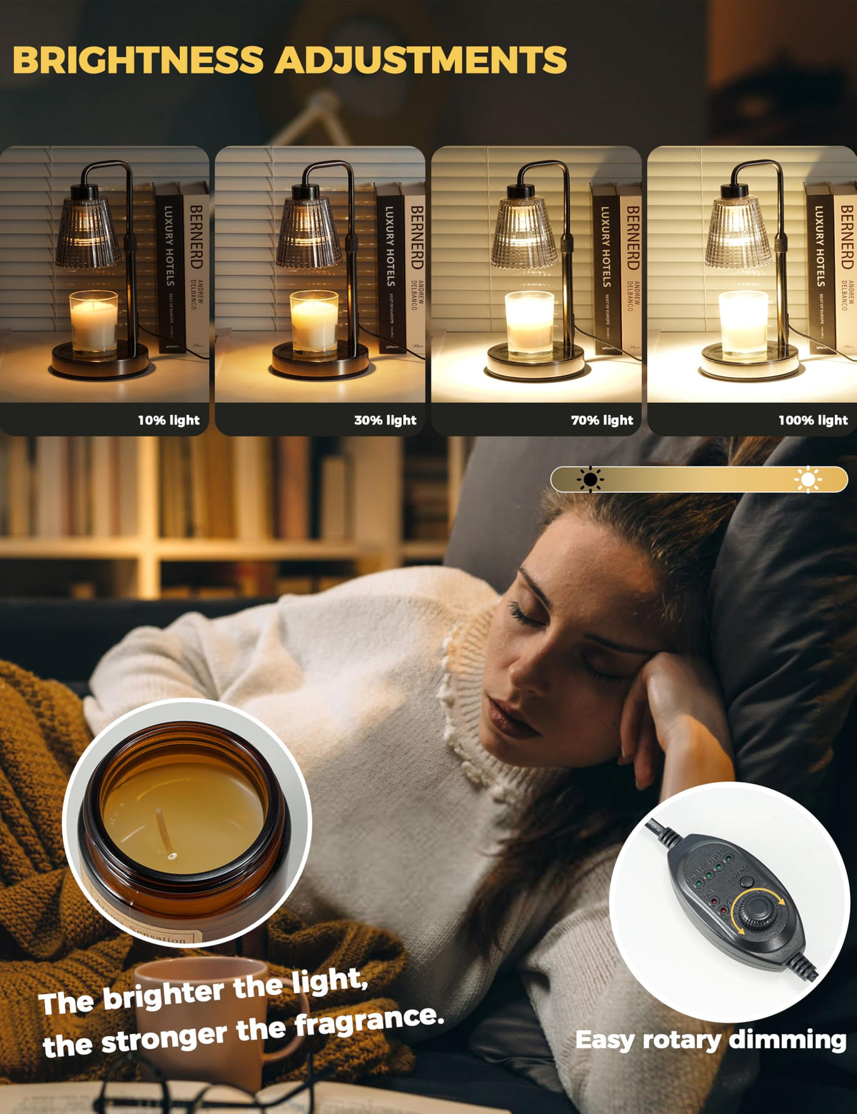 GODONLIF dimmable wax melt warmer controls melting speed and scent release.